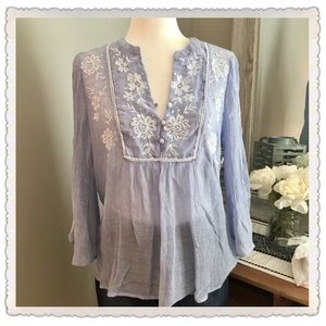 Maurices Light Blue Embroidered Blouse